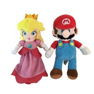 Super Mario Plush Lot Mario & Princess Peach 12" Nintendo Stuffed Toy Basic Fun